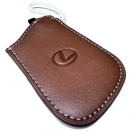 Genuine Lexus Brown Leather Smart Access Key Glove (White Loop / White Stitching)