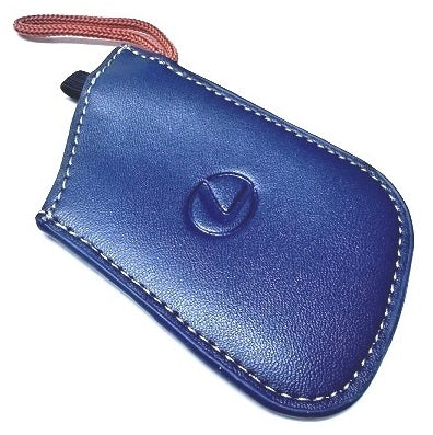 Genuine Lexus Blue Leather Smart Access Key Glove (Orange Loop / Silver Stitching)